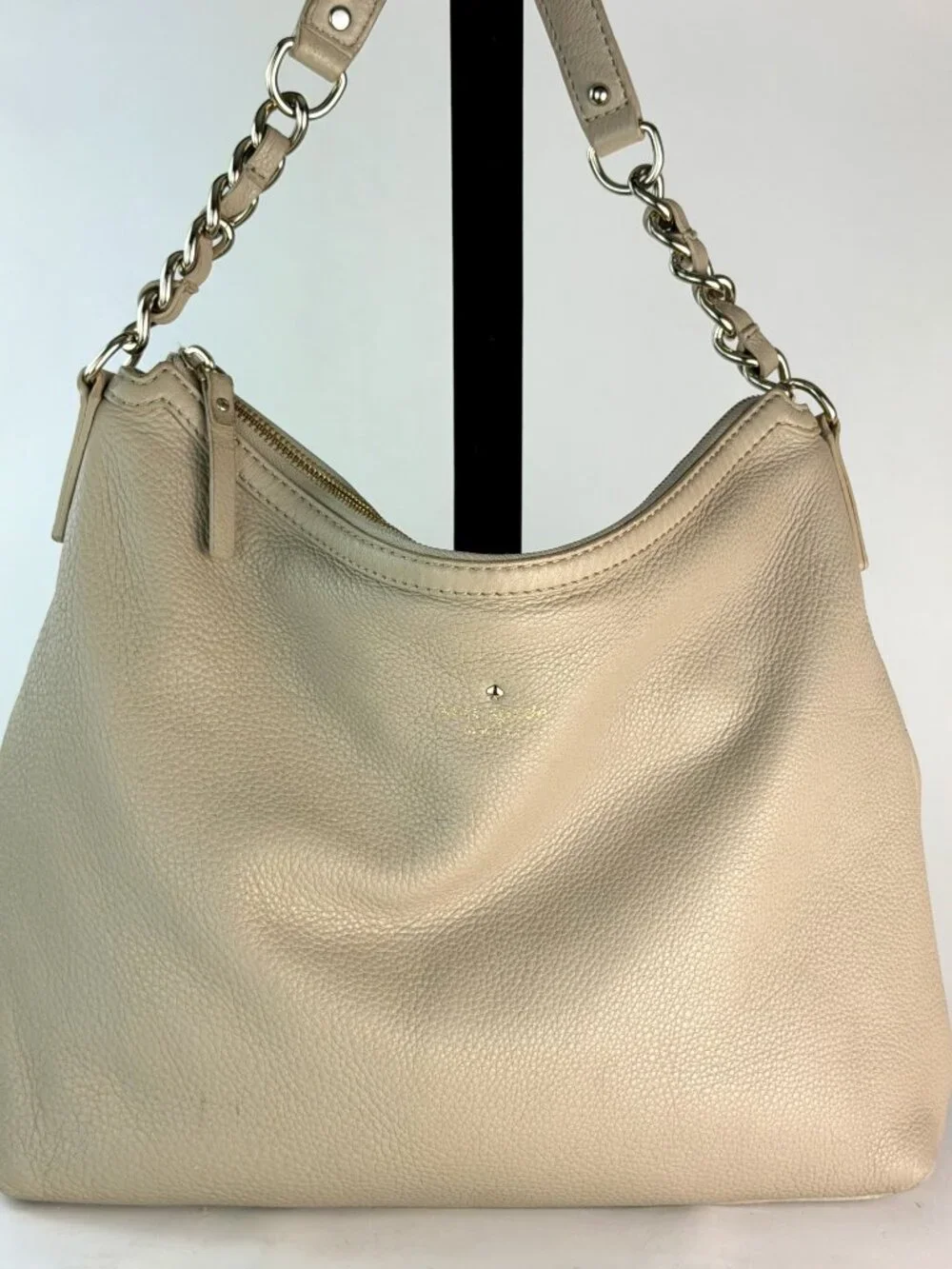 Kate Spade Cream Pebbled Leather Hobo Bag Gold Chain Shoulder Strap